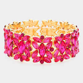 Marquise Floral Oval Crystal Cluster Stretch Evening Bracelet