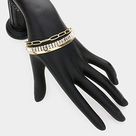 Baguette Stone Accented Triple Layered Magnetic Bracelet