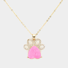 Glittered Heart Pointed Paw Pendant Necklace