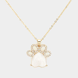 Glittered Heart Pointed Paw Pendant Necklace