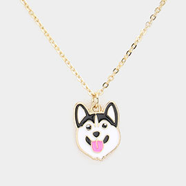 Enamel Metal Husky Dog Pendant Necklace