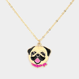 Enamel Metal Pug Dog Pendant Necklace