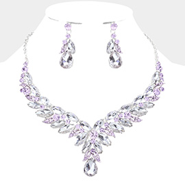 Marquise Stone Leaf Cluster Evening Necklace