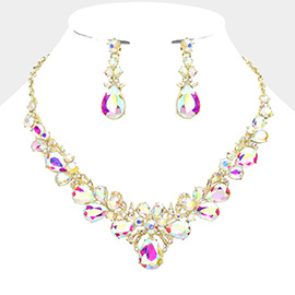 Teardrop Stone Accented Evening Necklace