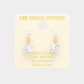14K Gold Dipped Double CZ Link Dangle Earrings