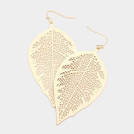 Filigree Brass Metal Leaf Dangle Earrings