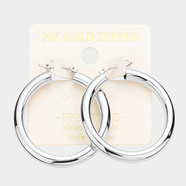 14K White Gold Dipped 1.6 Inch Metal Hoop Pin Catch Earrings