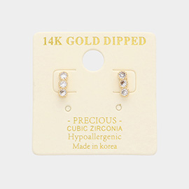 14K Gold Dipped Triple CZ Stud Earrings