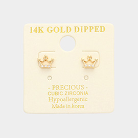 14K Gold Dipped CZ Embellished Crown Stud Earrings
