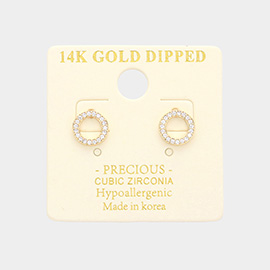 14K Gold Dipped CZ Embellished Open Circle Stud Earrings