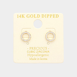 14K Gold Dipped CZ Embellished Open Circle Stud Earrings
