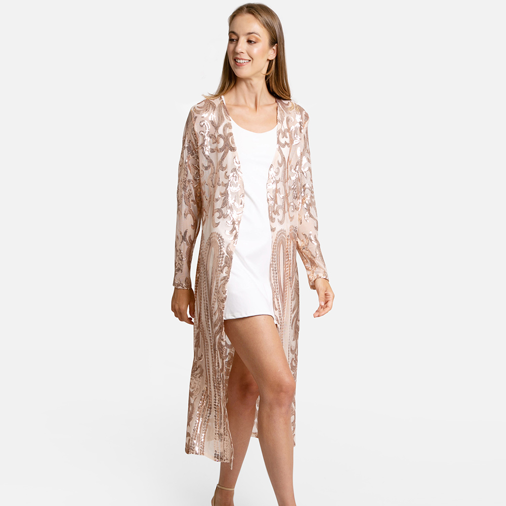 Sequin Embellished Long Cover Up Poncho