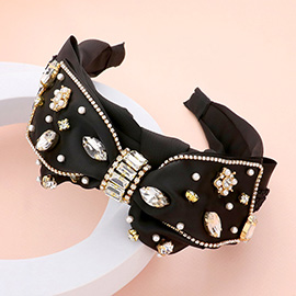 Pearl Stone Embellished Bow Headband