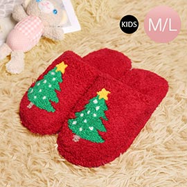 Christmas Tree Print Soft Home Indoor Floor Kids Slippers