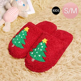 Christmas Tree Print Soft Home Indoor Floor Kids Slippers
