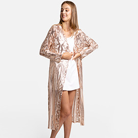 Sequin Embellished Long Cover Up Poncho