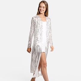 Sequin Embellished Long Cover Up Poncho