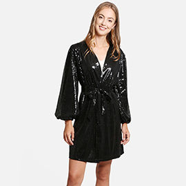 Sequin Balloon Sleeves Belt Cover Up Poncho