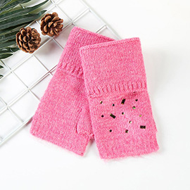 Bling Stone Embellished Knit Fingerless Gloves