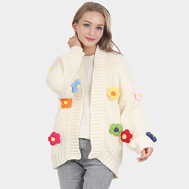 Flower Embellished Knit Cardigan