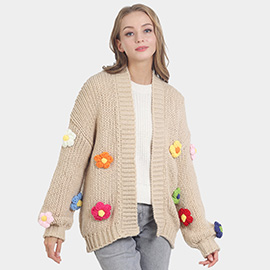 Flower Embellished Knit Cardigan