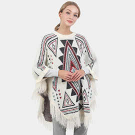 Boho Patterned Fringe Poncho