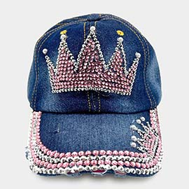 Pearl Embellished Bling Crown Studded Baseball Cap