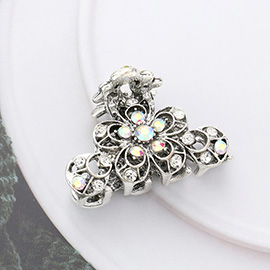 Stone Embellished Flower Accented Hair Claw Clip