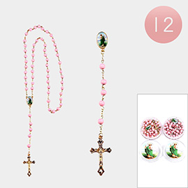 12PCS - Crucifix Pendant Beaded Y Rosary Necklaces