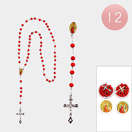 12PCS - Crucifix Pendant Beaded Y Rosary Necklaces