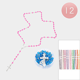 12PCS - Crucifix Pendant Beaded Y Rosary Necklaces