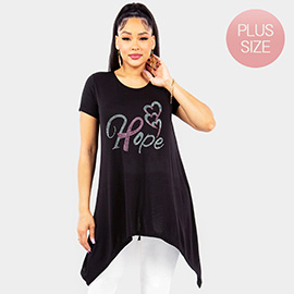 Bling Hope Message Pink Ribbon Heart Pointed Graphic Printed Half Sleeves Top