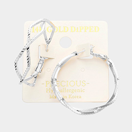 14K White Gold Dipped Braided Metal Hoop Earrings