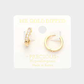 14K Gold Dipped Rhinestone Embellished Huggie Hoop Earrings