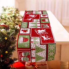 Christmas Tree Santa Claus Hat Rudolph Gloves Snowflake Table Runner