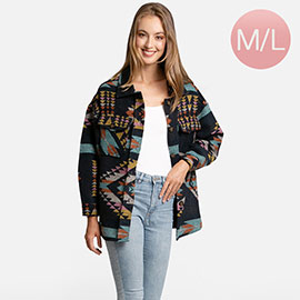 Tribal Patterned Boyfriend Fit Shacket