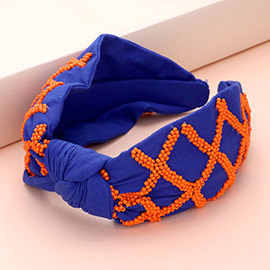 Game Day Seed Beaded Check Patterned Knot Burnout Headband
