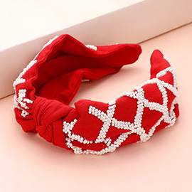 Game Day Seed Beaded Check Patterned Knot Burnout Headband