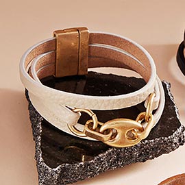 Abstract Metal Mariner Pointed Faux Leather Magnetic Bracelet