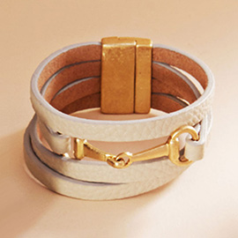 Metal Pointed Faux Leather Magnetic Bracelet