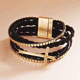 Metal Cross Pointed Braided Faux Suede Magnetic Bracelet