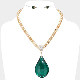 Teardrop Glass Stone Pendant Necklace