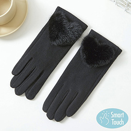 Faux Fur Heart Accented Touch Smart Gloves