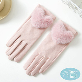 Faux Fur Heart Accented Touch Smart Gloves