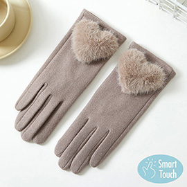 Faux Fur Heart Accented Touch Smart Gloves
