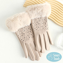 Faux Fur Cuff Bling Touch Smart Gloves