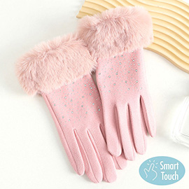 Faux Fur Cuff Bling Touch Smart Gloves