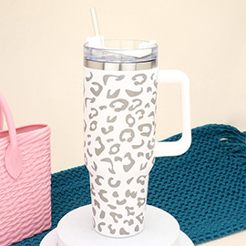 40oz Stainless Steel Leopard Patterned Tumbler with Handle