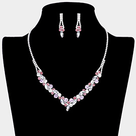 Round Marquise Stone Cluster Rhinestone Necklace