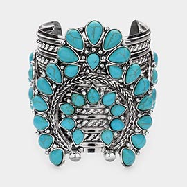 Natural Stone Embellished Squash Blossom Cuff Bracelet
